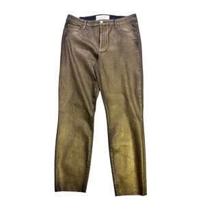 Frank & Eileen Wander Metallic Coated Denim Pants Bronze Gold Size 32 straight
